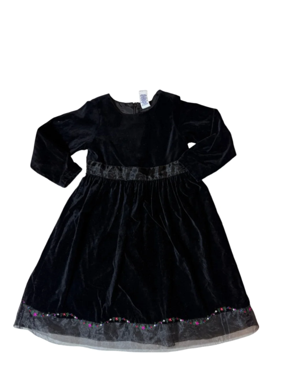Vintage 2001 Gymboree Black Velvet Floral Embroidered Party Dress Size 5